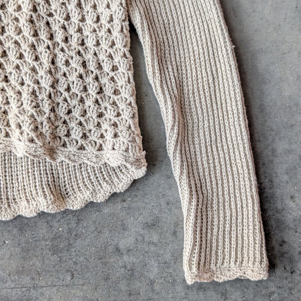 Vintage Victoria Jones Beige Open Knit Long Sleeve Cardigan Sweater large - Picture 3 of 7